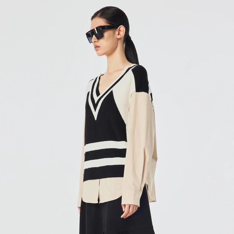 H·GENTEEL荷高【七语专享】针织衫男友风撞色拼接上衣GCD11610553