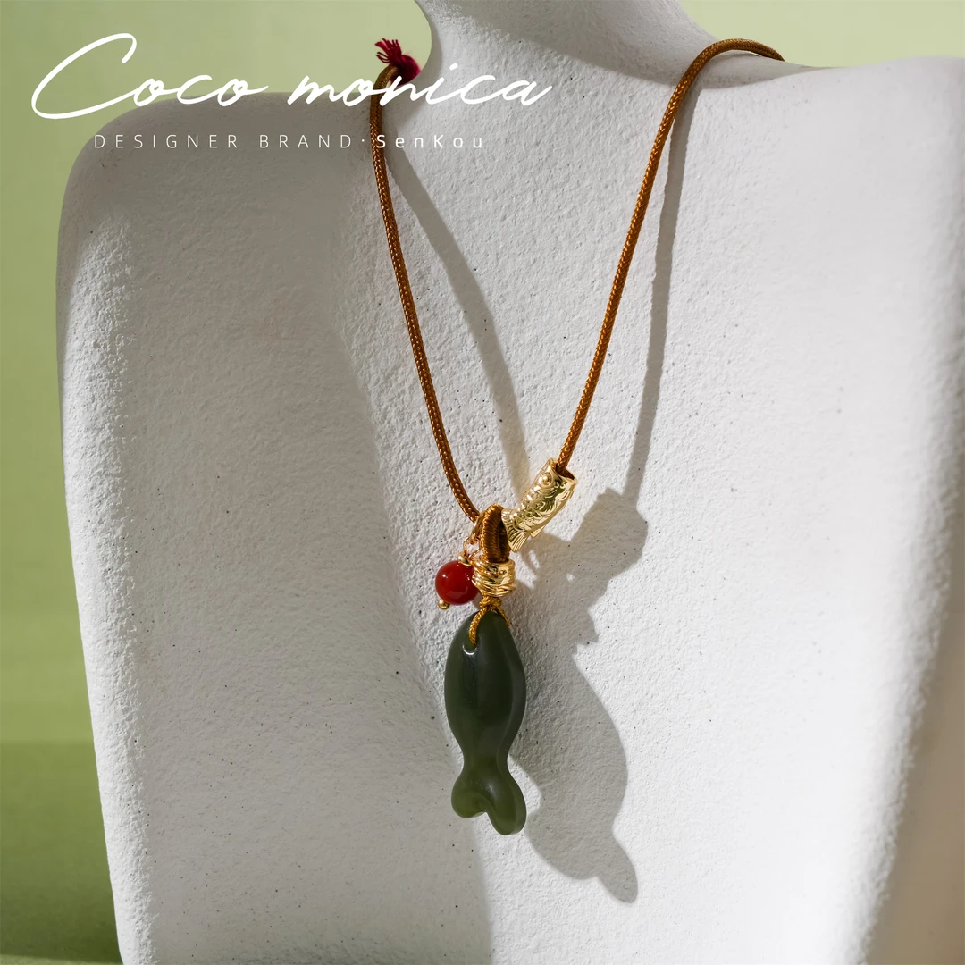 【小霞珠宝】和田玉小鱼编绳项链女款气质轻奢时尚百搭AD419