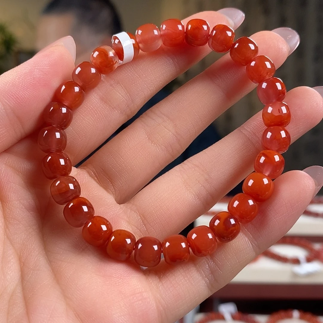 南红玛瑙未镶嵌手串原矿7mm玫瑰红瓦西老型