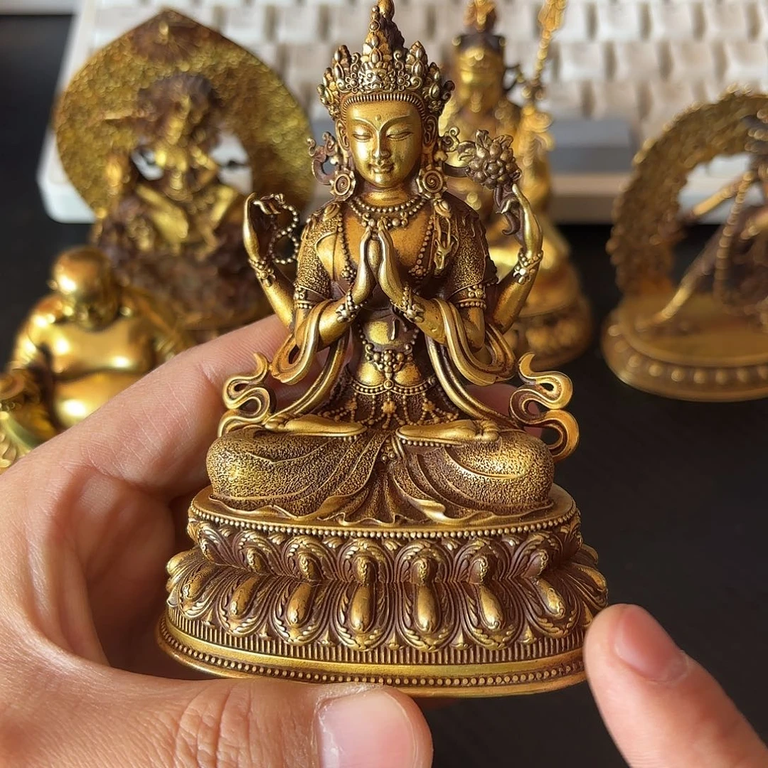 郡*～四臂观音鎏金摆件