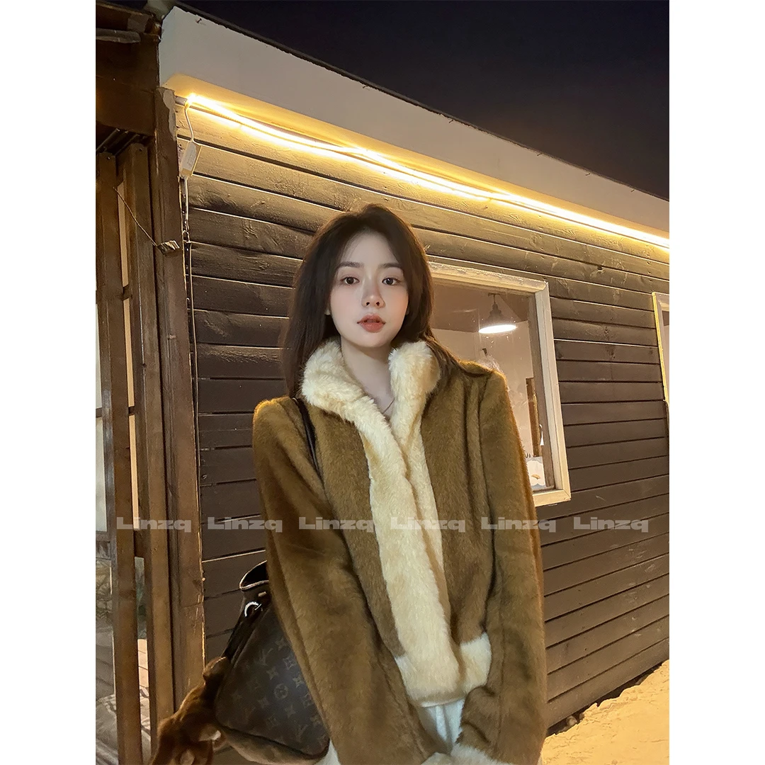 部分现货 林子秋 【中古黄金】短款小立领撞色环保毛毛外套