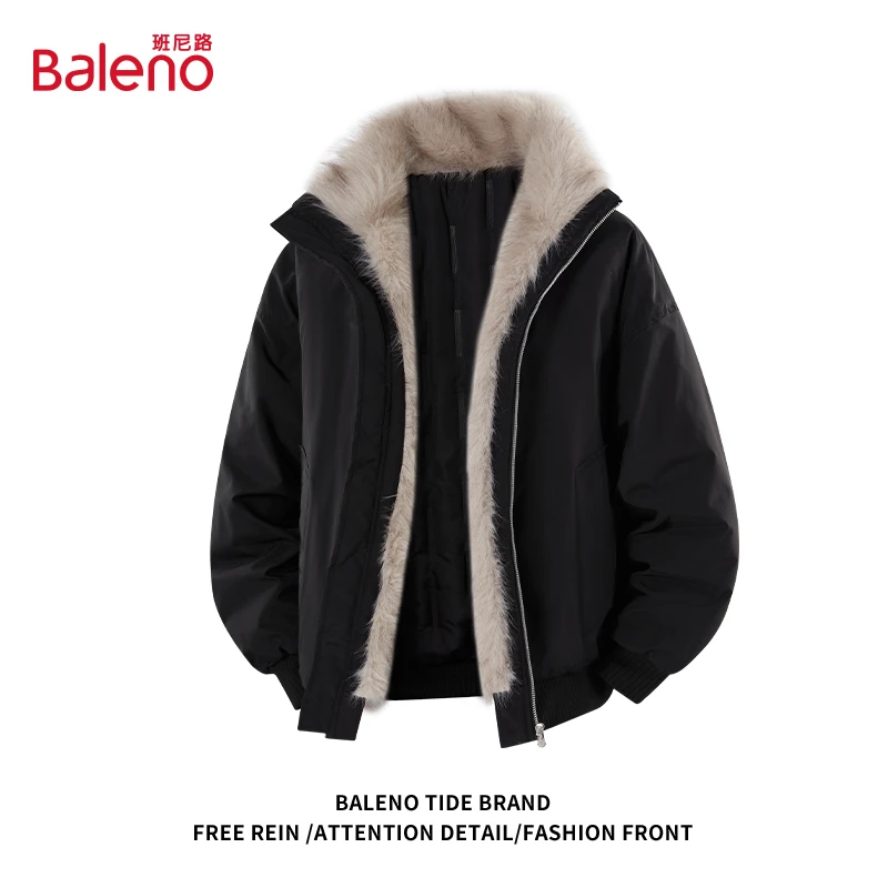 班尼路座山雕立领棉衣男冬季2025新款加绒厚防寒保暖冬装棉服外套