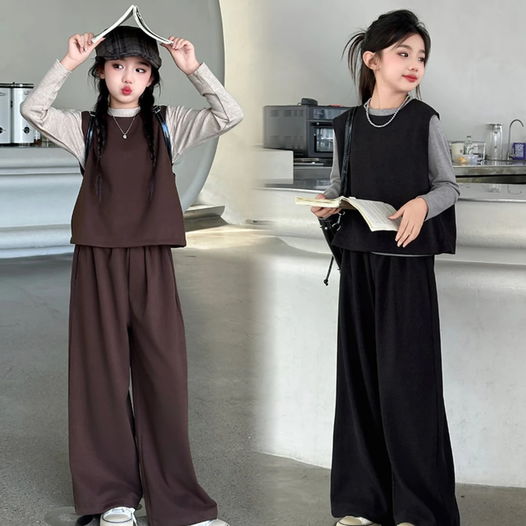 女童套装2025新款春装儿童洋气时髦马甲中大童装女孩春秋款三件套