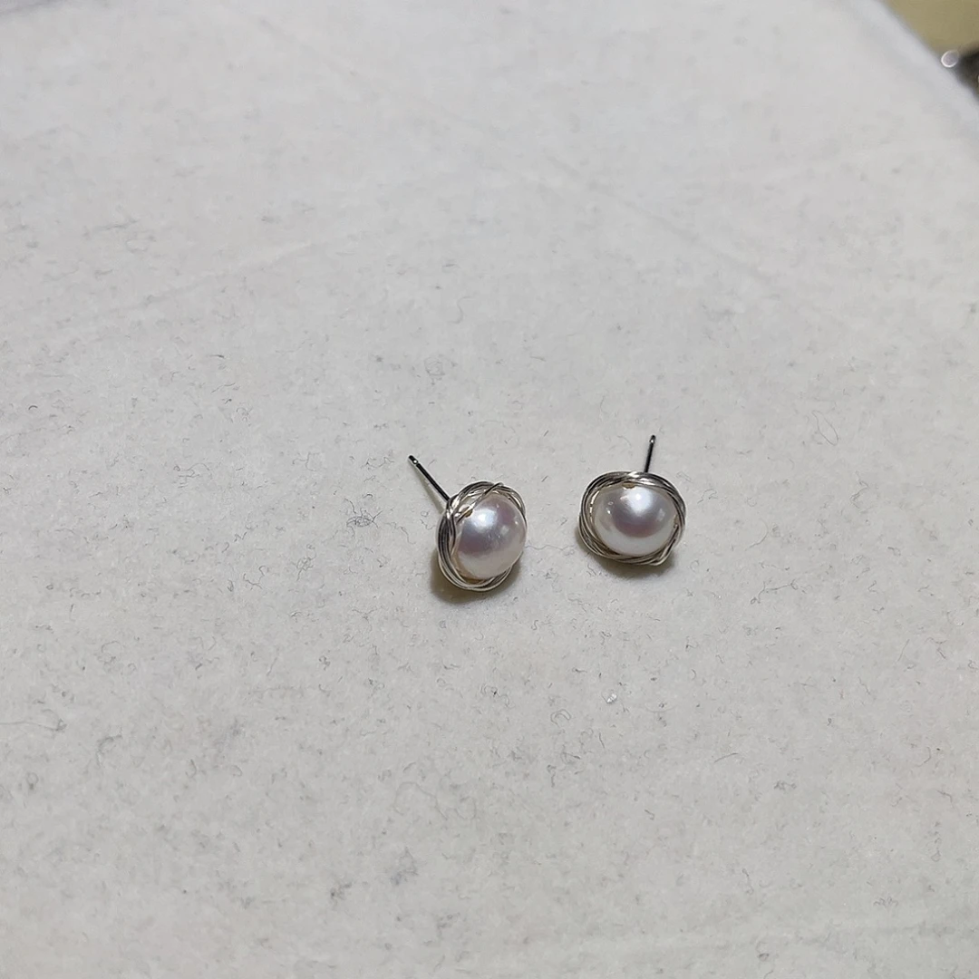 银S925镶嵌耳饰淡水珍珠