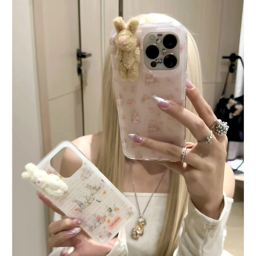雅天立早春ins花朵兔子适用iPhone16苹果手机壳华为vivo小米oppo