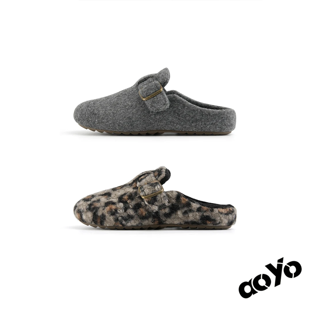 aoyo秋冬新款软底老钱穆勒拖 慵懒感复古休闲勃肯鞋男增高半拖