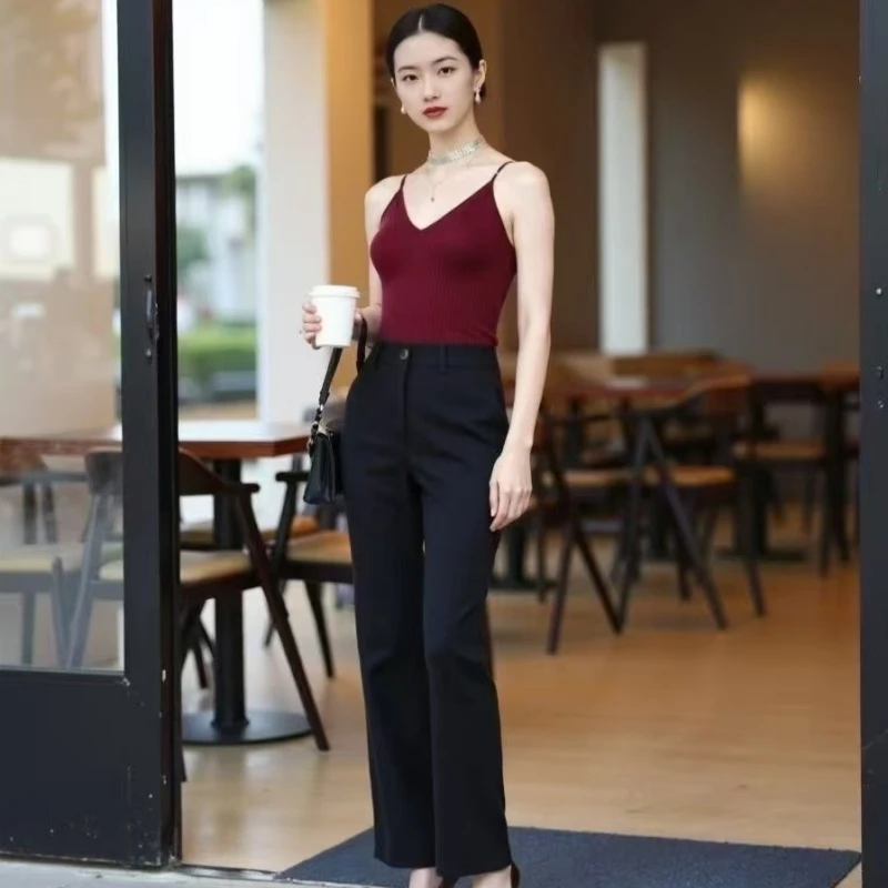 温尔家美丽诺羊毛吊带背心女2025露背显瘦打底衫黑色洋气针织衫