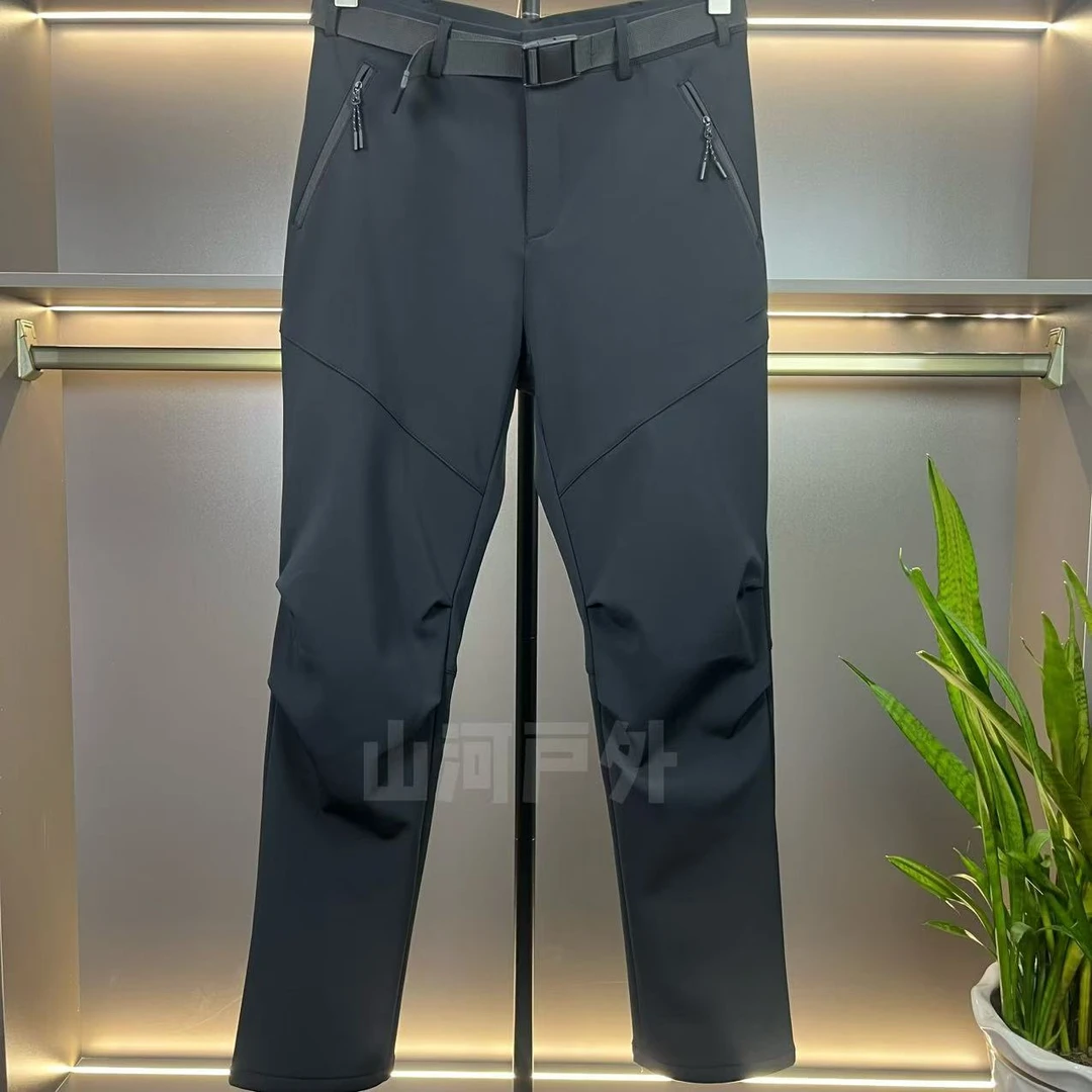 男士高品质户外软壳裤运动登山跑步加绒防风保暖高弹直筒冲锋裤男