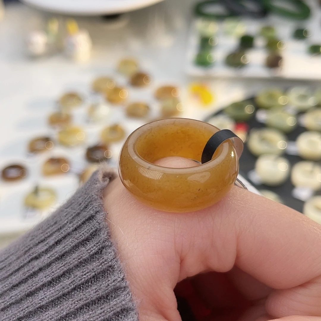 和田玉未镶嵌戒指k75 黄金糖墩墩17.9mm