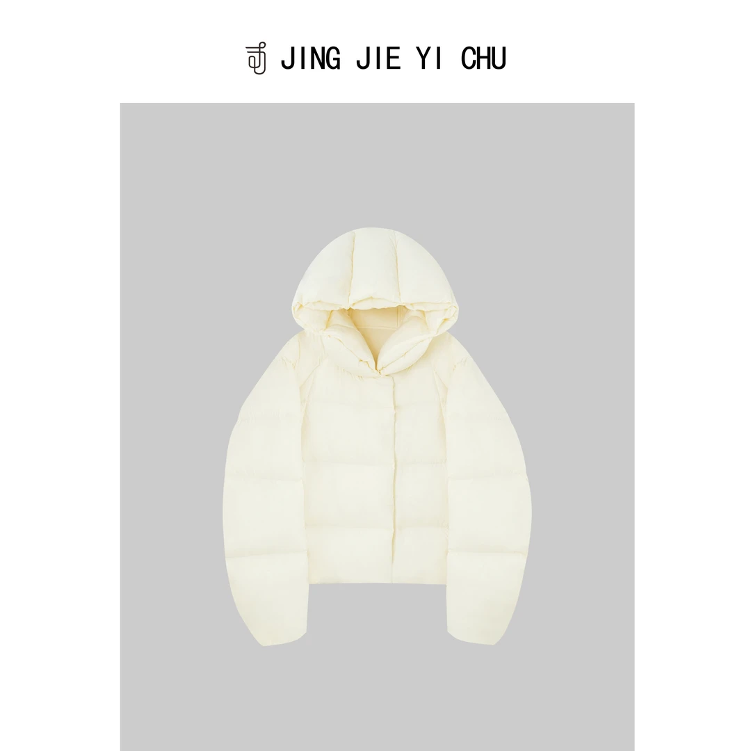静姐 【轻量随行】~韩系轻简柔软泡芙感连帽白鹅保暖羽绒服 A963