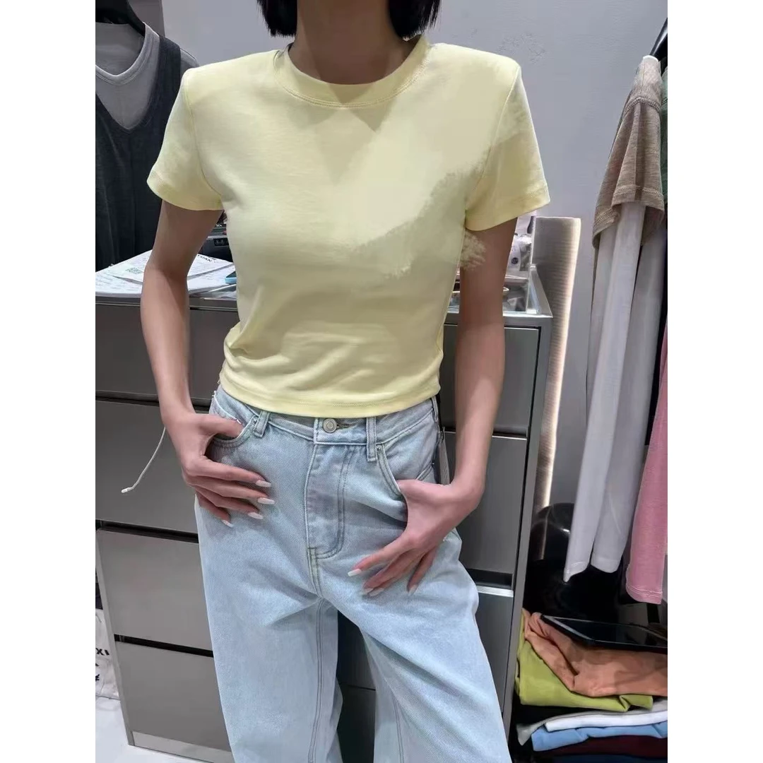 短袖简约u领短袖t恤简约设计师显瘦0785