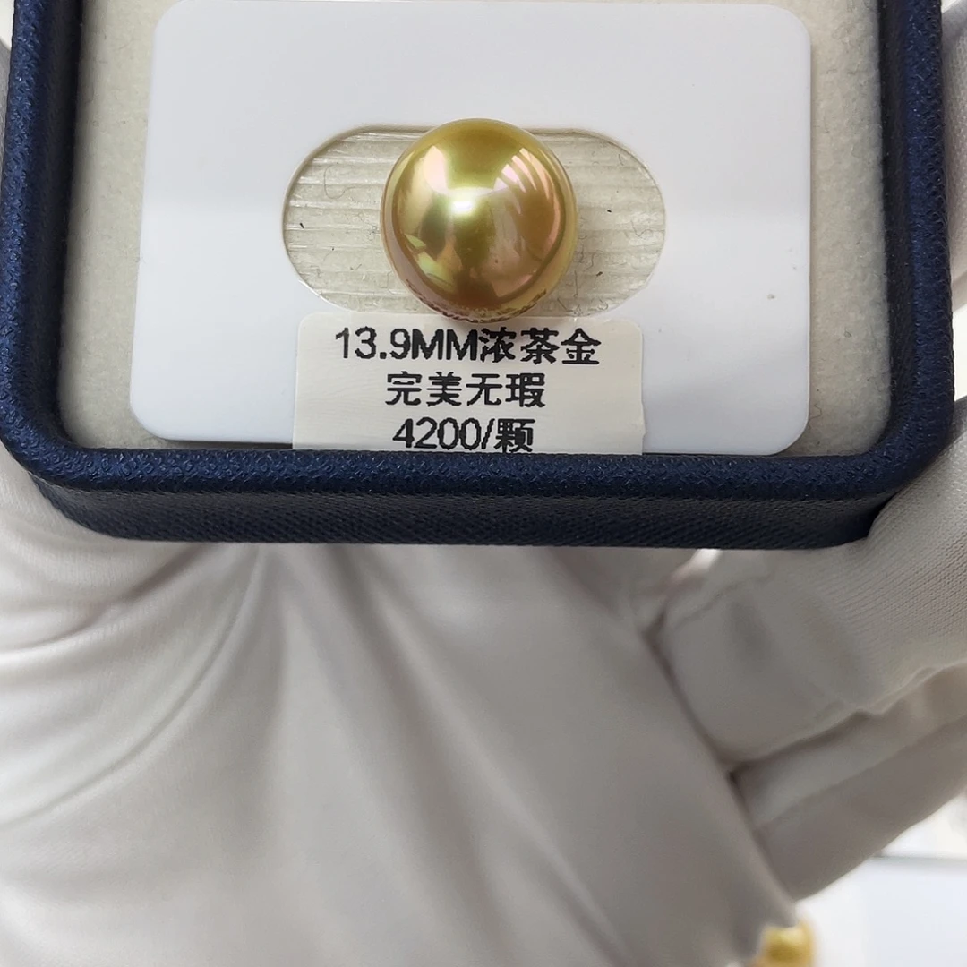 裸珠海水珍珠未镶嵌13.9mm浓茶金