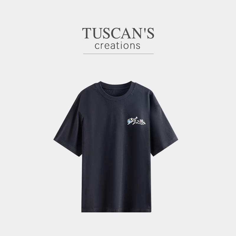 TUSCAN'S CREATIONS夏季新款潮流百搭宽松圆领纯棉男T恤时代集团