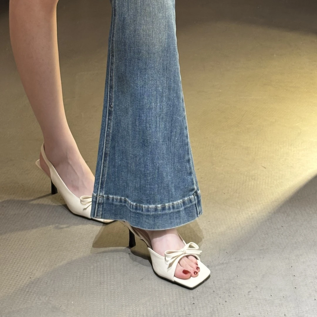 法式仙女风凉鞋女2025年夏季气质优雅碎花蝴蝶结露趾高跟细跟凉鞋