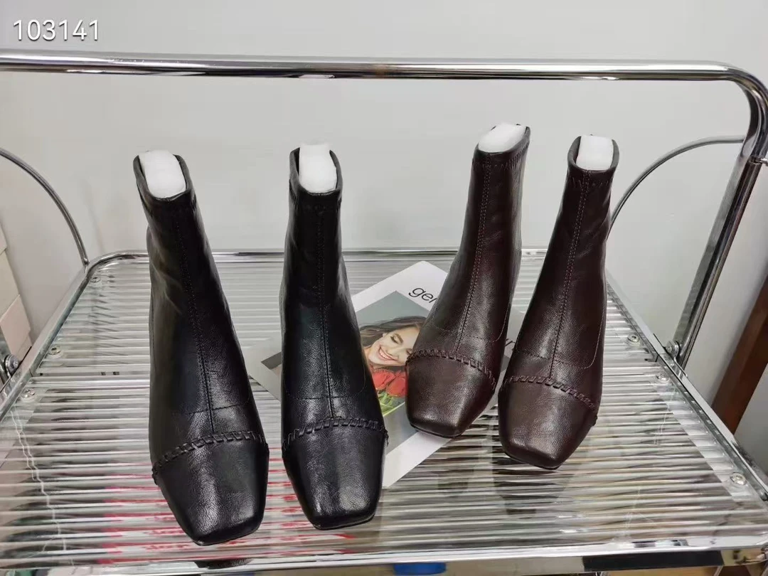 冬季马丁靴时尚女时装靴修面皮高跟短筒法式女靴9036