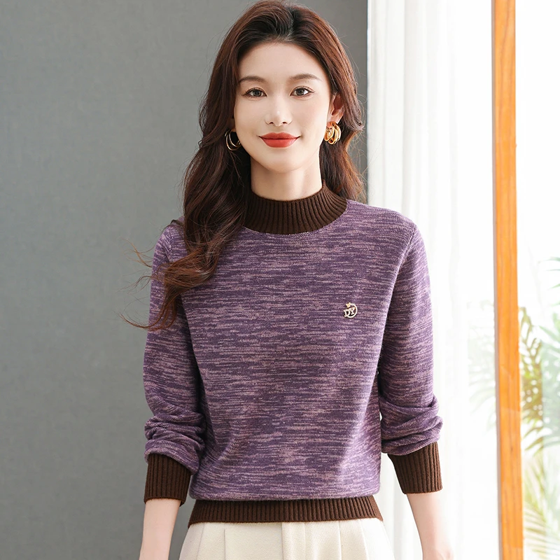 秋冬女士套头圆领宽松显瘦百搭时尚百搭加厚打底毛针织衫
