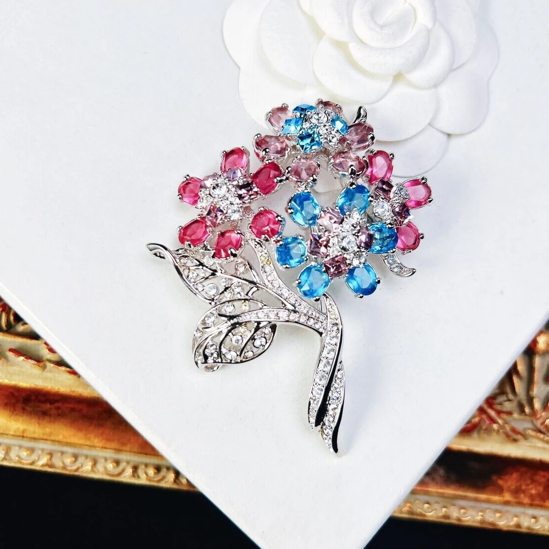 合金胸针 柚礼中古/ 粉蓝琉璃花朵胸针lz511560