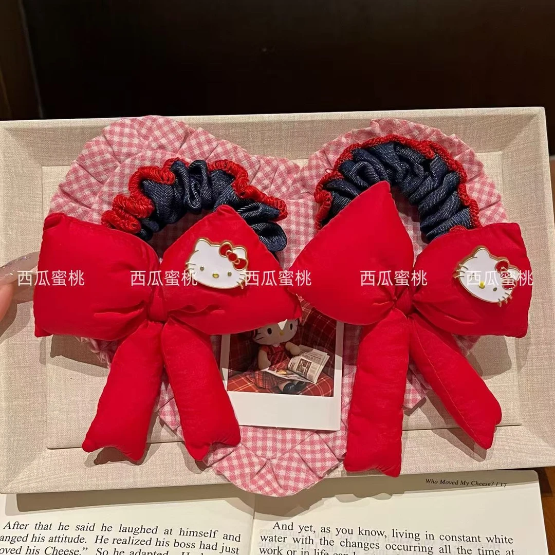 韩系红色kitty蝴蝶结大肠发圈女高级感低马尾扎头发头绳气质头饰