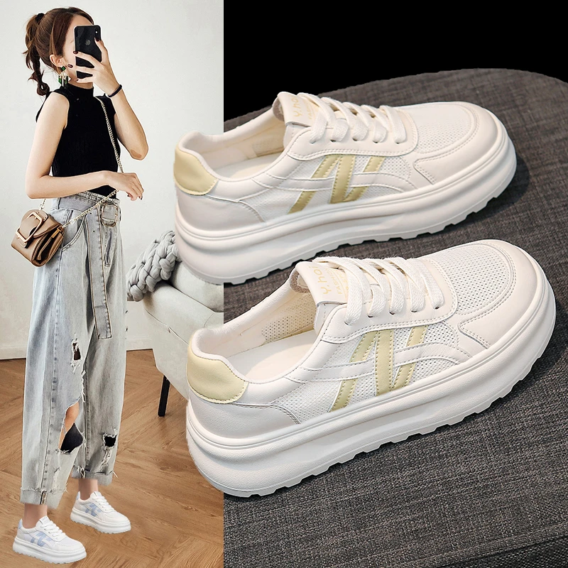 2025夏季新款网面透气时尚百搭休闲鞋厚底小白鞋女增高爆款运动鞋