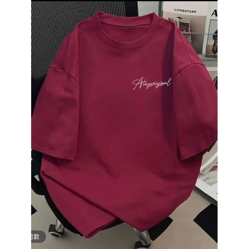 潮牌大码重磅纯棉短袖t恤夏季宽松潮流字母印花落肩袖情侣ins半袖