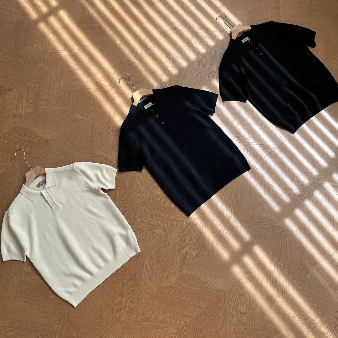 【轻熟老钱】休闲痞帅坑条肌理感POLO衫针织洋气百搭针织半袖打底衫