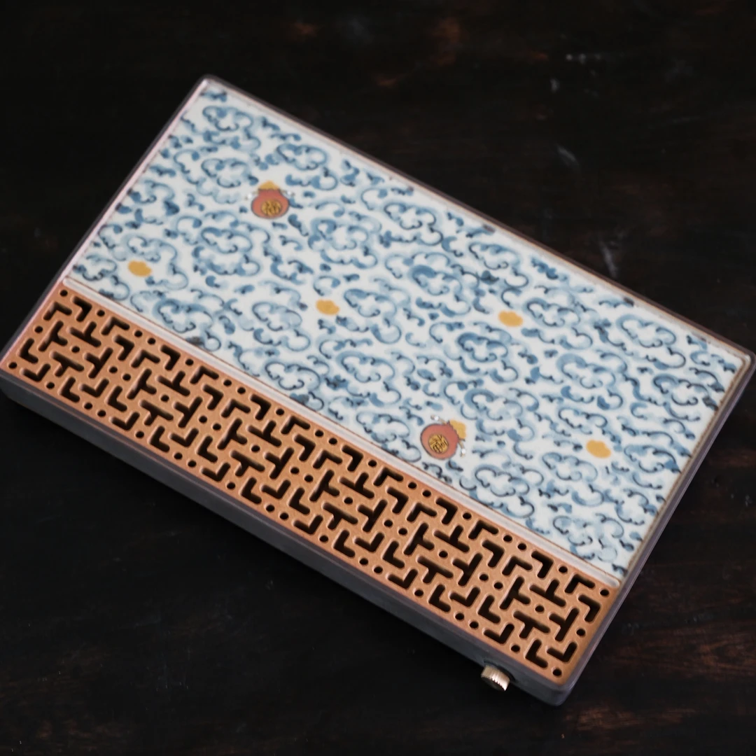 【云长】祥云铜钱福袋长方干泡盘