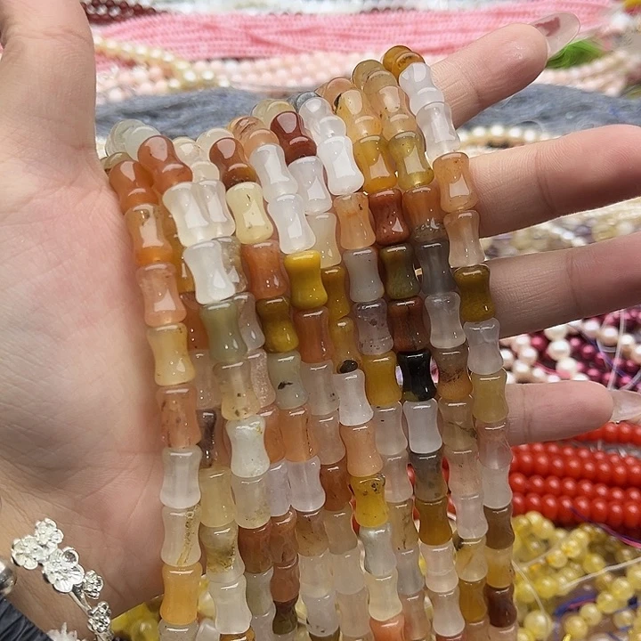 玛瑙/玉髓珠宝半成品未镶嵌一条8mm左右金丝玉竹节几颗有瑕