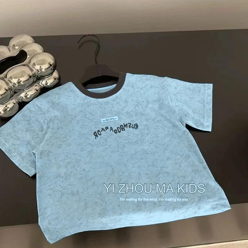 男童字母短袖t恤夏季2025新款宝宝半袖上衣儿童夏装宽松打底衫潮