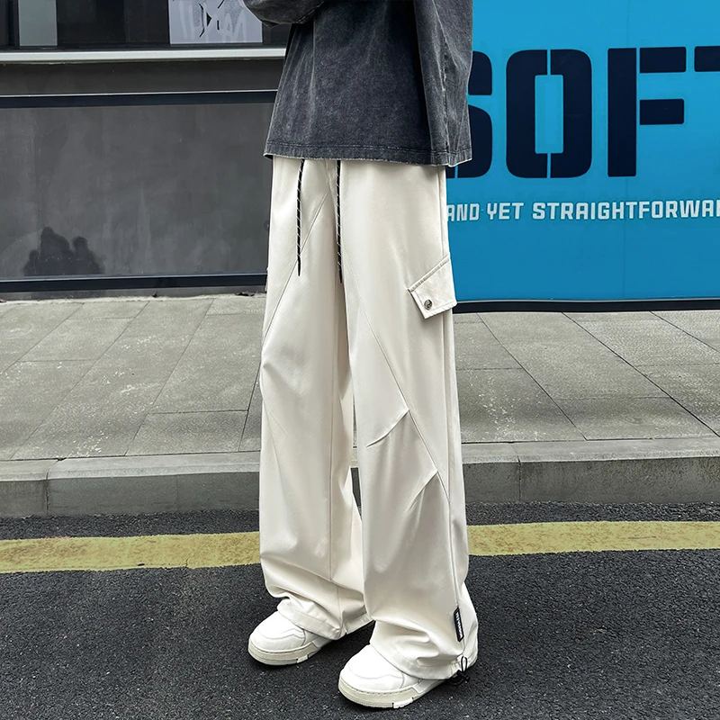 美式休闲裤男士2025新款工装阔腿裤垂感宽松直筒长裤男青少年户外