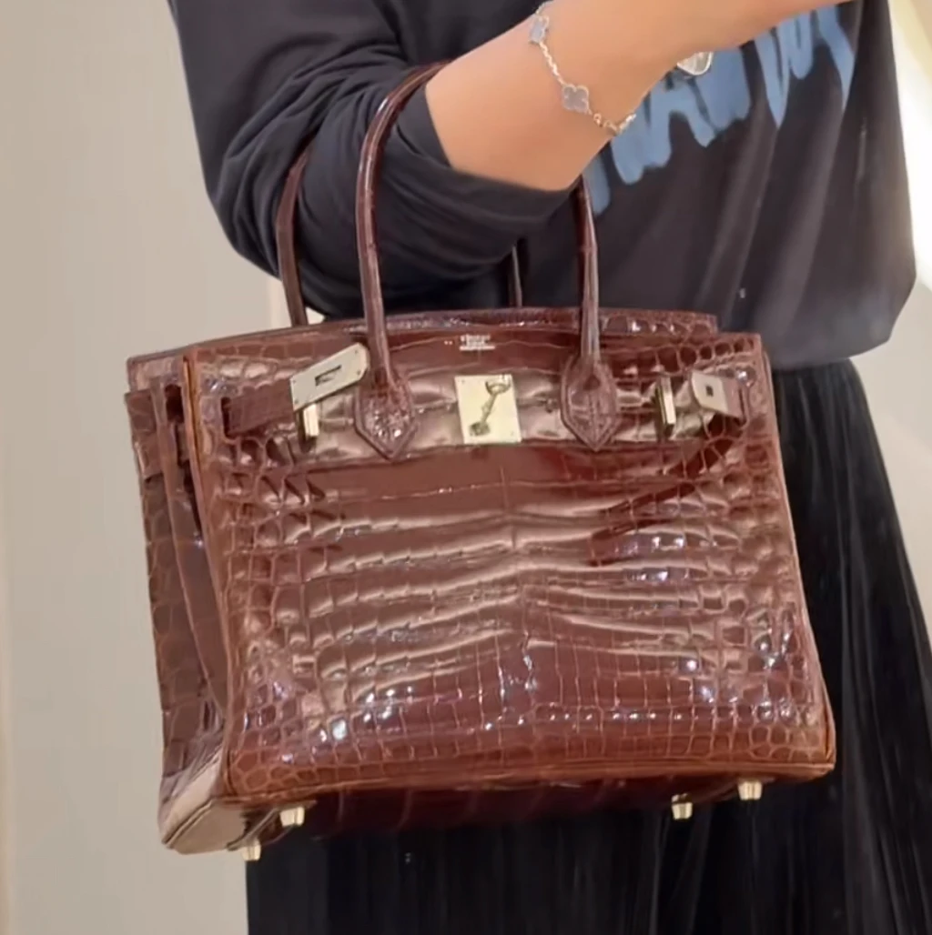 99新 Hermes/爱马仕 【小池专属】birkin30焦糖棕银扣亮面两点框G刻
