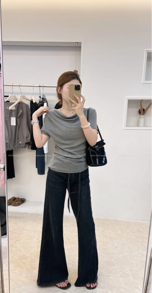 【恩恩穿搭】新款一字领荡领显瘦软软T恤上衣 三种穿法