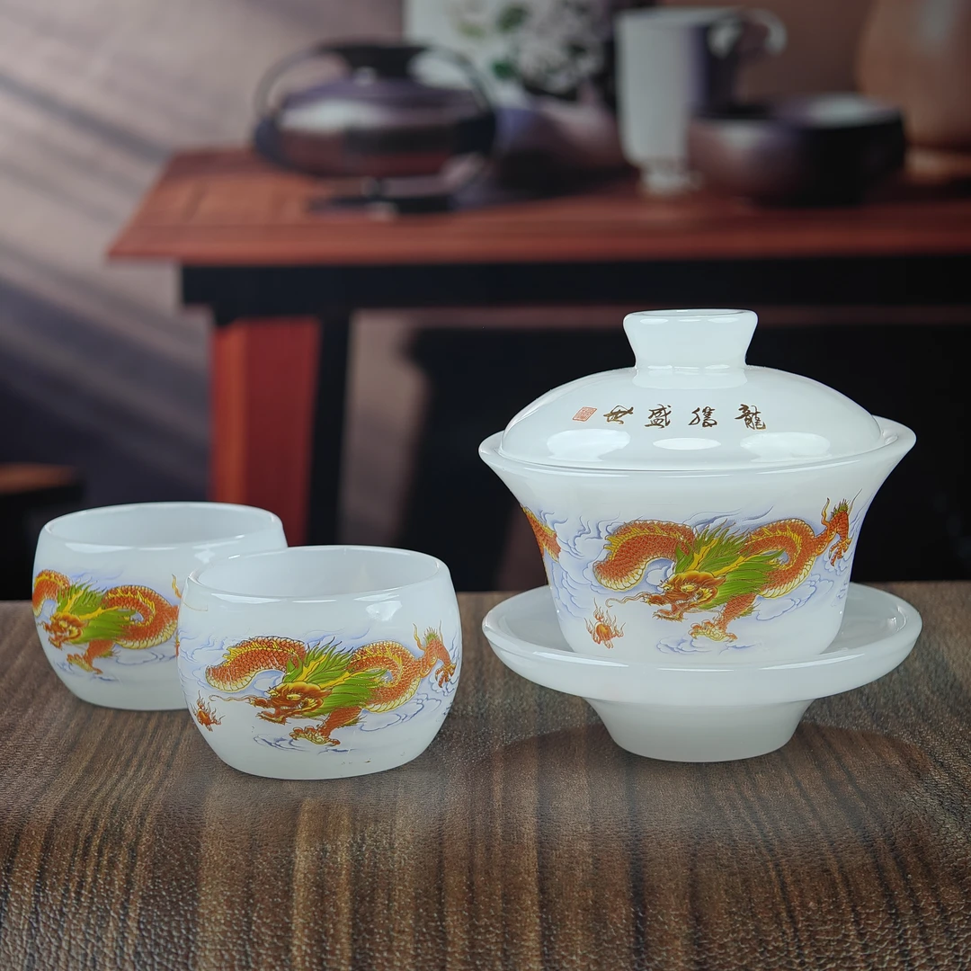 龙腾盛世琉璃盖碗+两杯ZH59