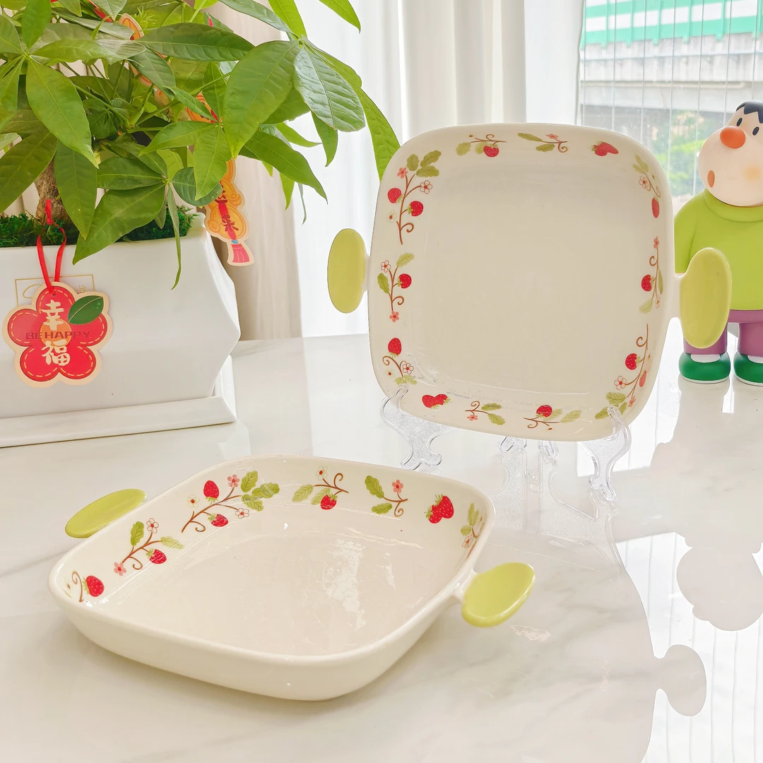 【双耳方盘】新款莓好时光家用菜盘釉下彩套装陶瓷可爱餐具组合