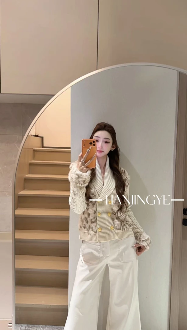 JINGYE/25~秋冬款慵懒风宽松显瘦立领单排扣毛衣