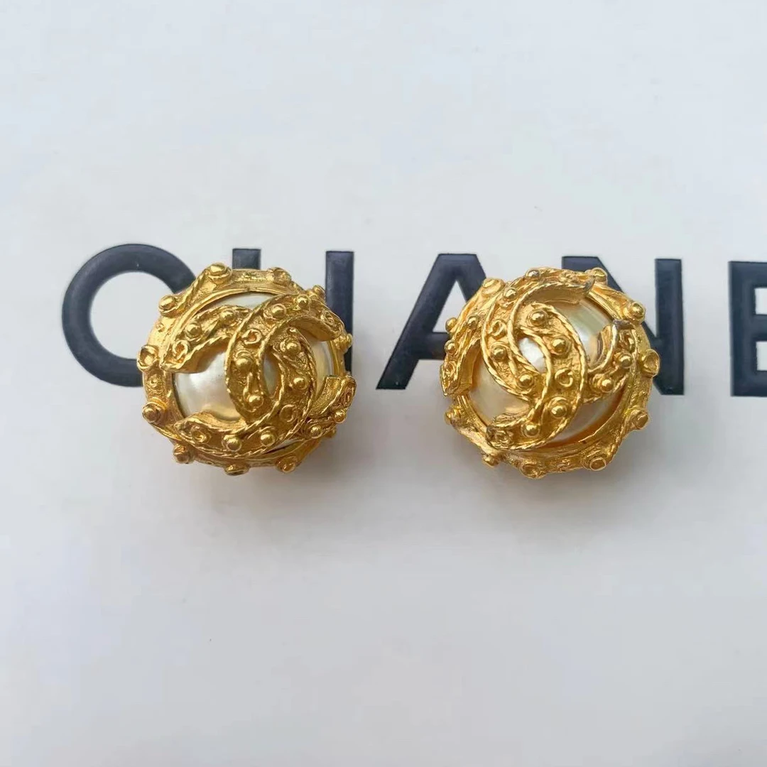 95新 Chanel/香奈儿 Chanel vintage香奈儿中古葡萄藤珍珠耳夹