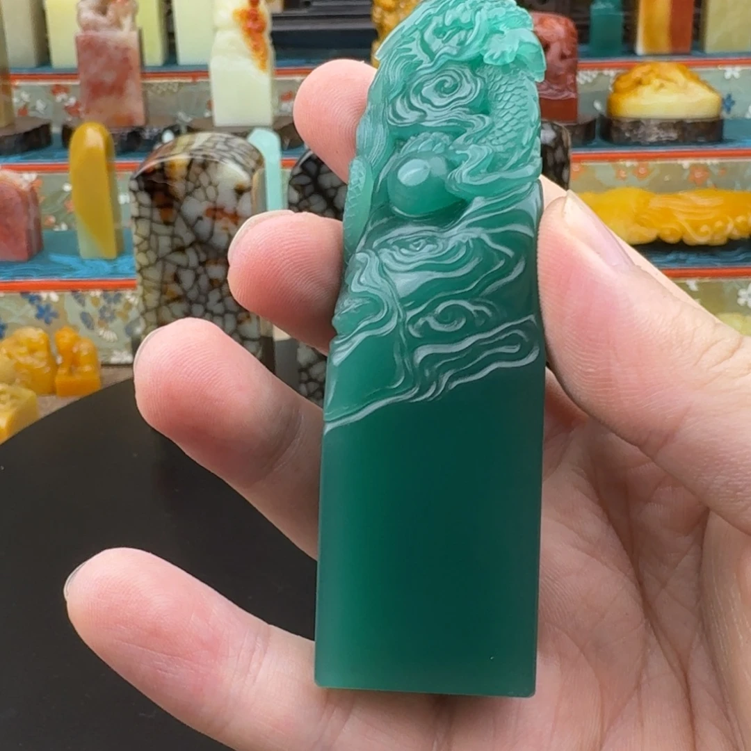 小***荐寿山石印石雅安绿1999龙腾盛世