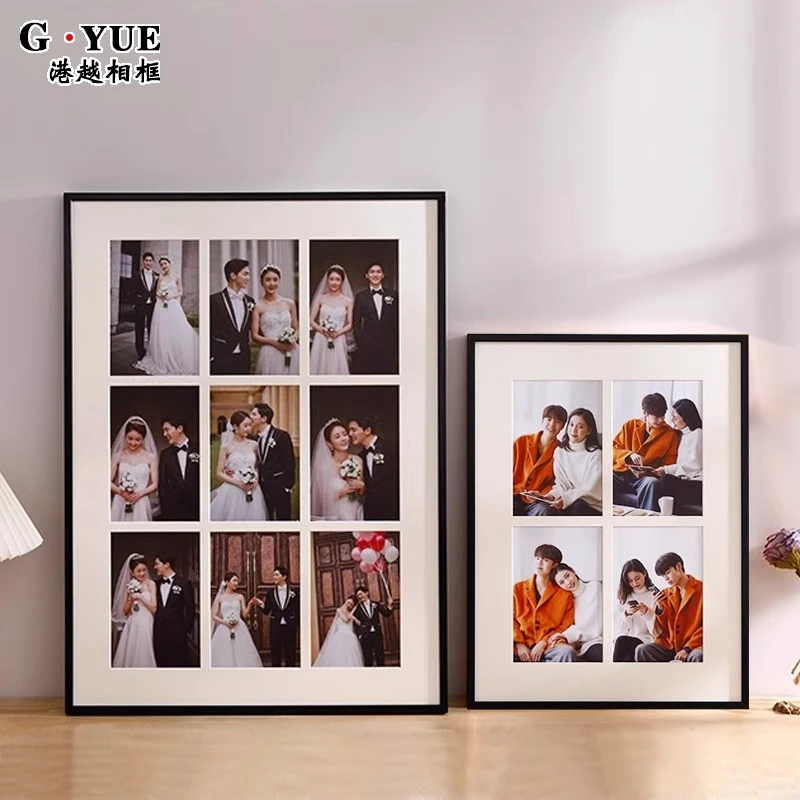 黑色四九宫格相框diy定制6寸多张情侣婚纱照片册铝合金外框架挂墙