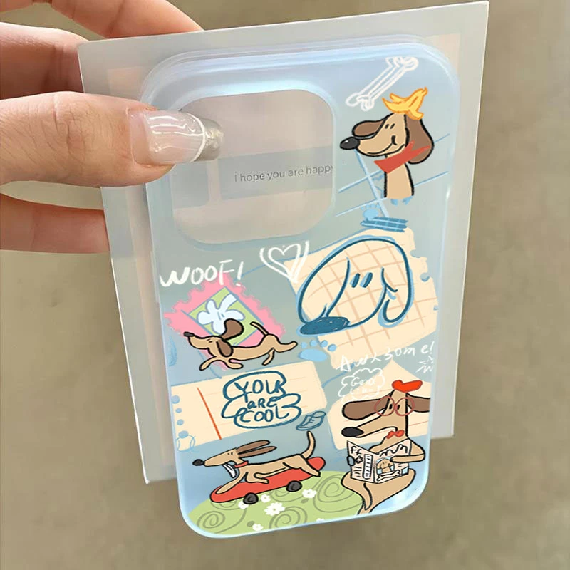 标签涂鸦狗狗适用iphone16promax苹果15手机壳14PLUS软13幻影1211