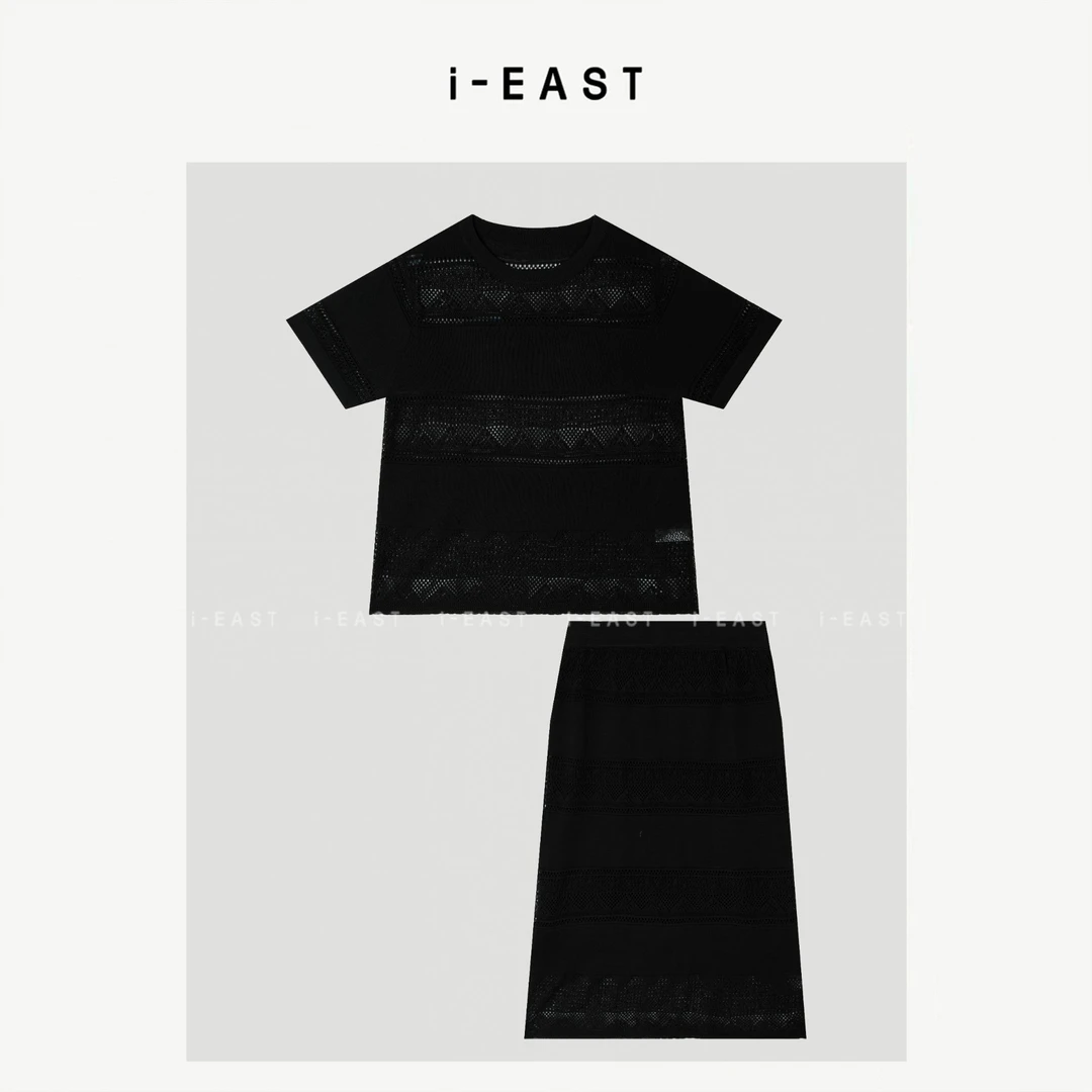 i-EAST 自在慵懒~手工钩织镂空短袖套装裙-5X TZ78628