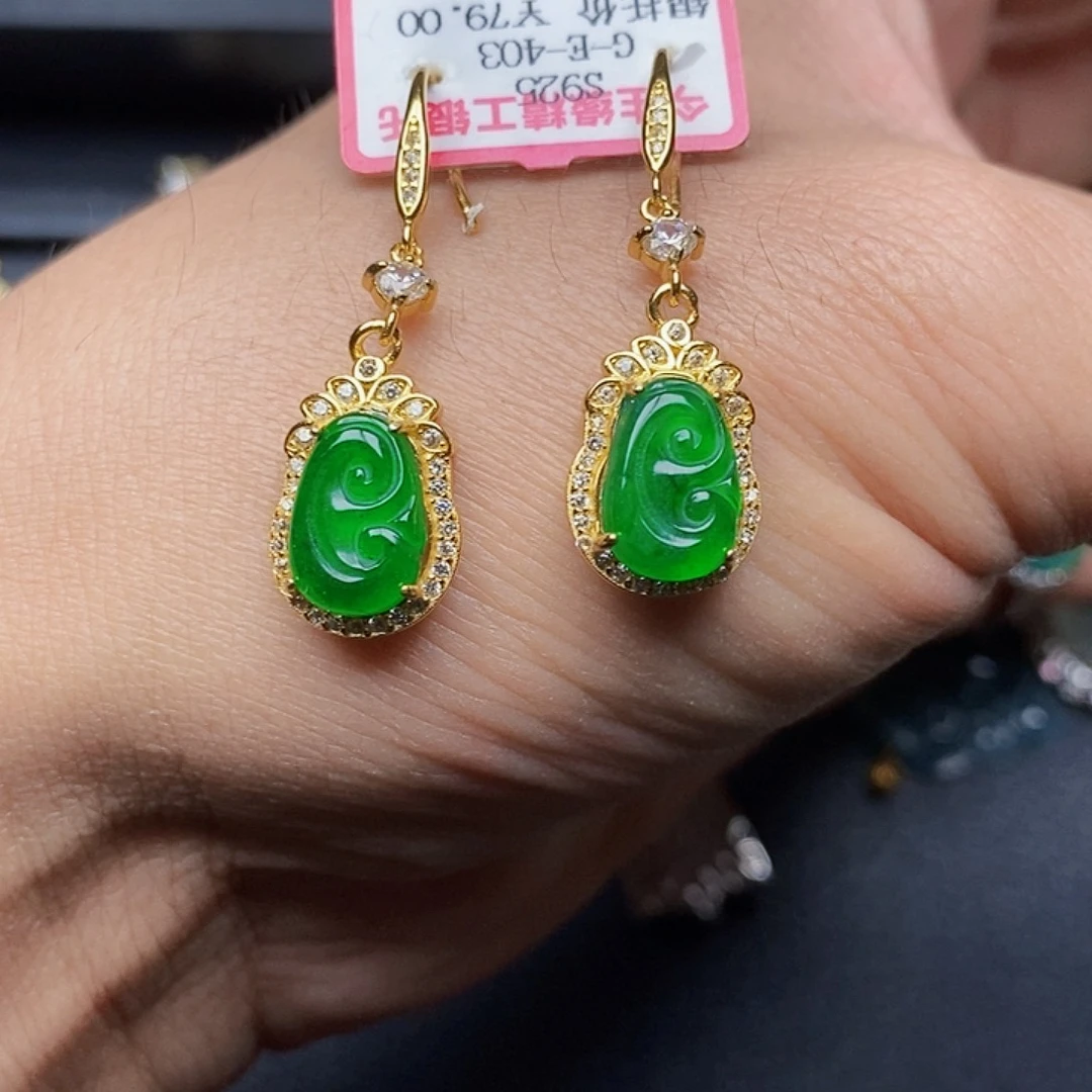 翡翠耳饰银S925镶嵌耳饰
