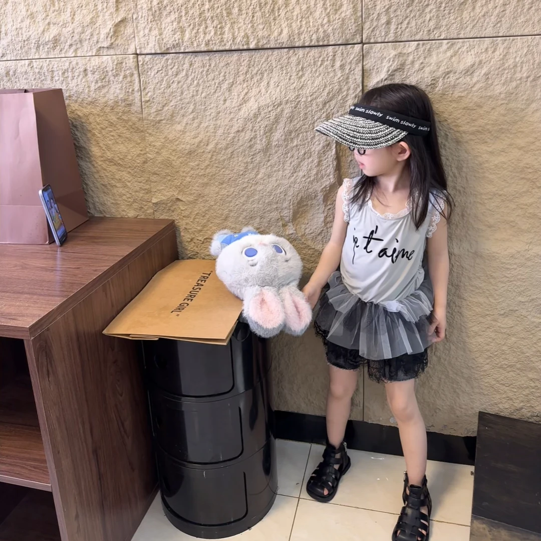 现货MZ.儿童夏季新款时髦小众辣妹拼接蕾丝吊带裙1625