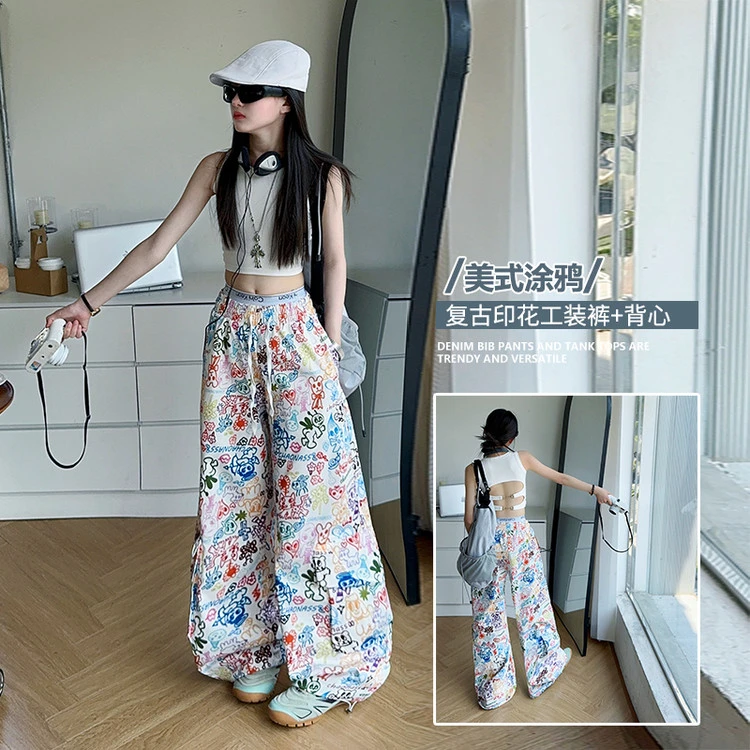 【贝贝优品】女童夏季新款 D8812时尚印花美式涂鸦裤