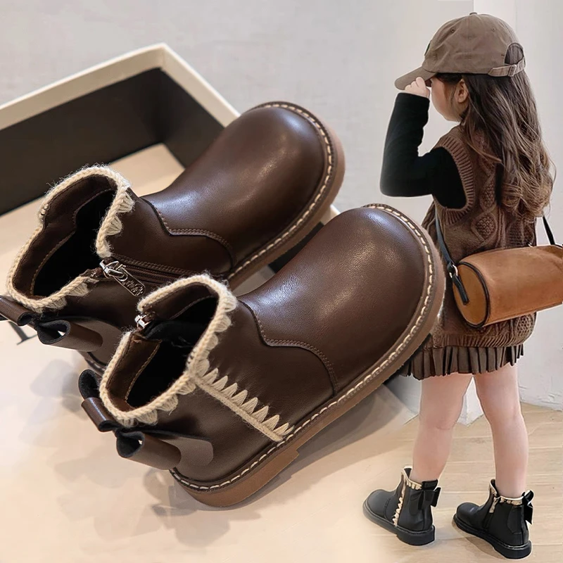 ABC女童靴子2025新款秋冬儿童鞋短靴公主鞋宝宝小皮鞋马丁靴洋气