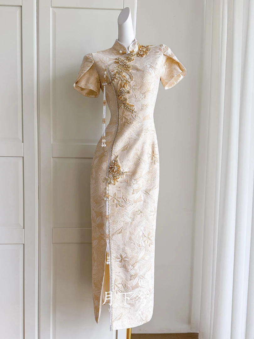 【月下兮-希庭月】新中式婚服订婚新款夏季敬酒服新娘旗袍礼服裙