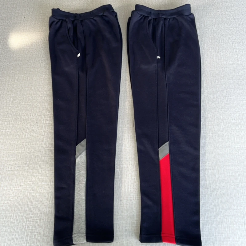 威海高区一中同款春秋藏蓝灰色红色反光条定制宽条直筒校服裤运动