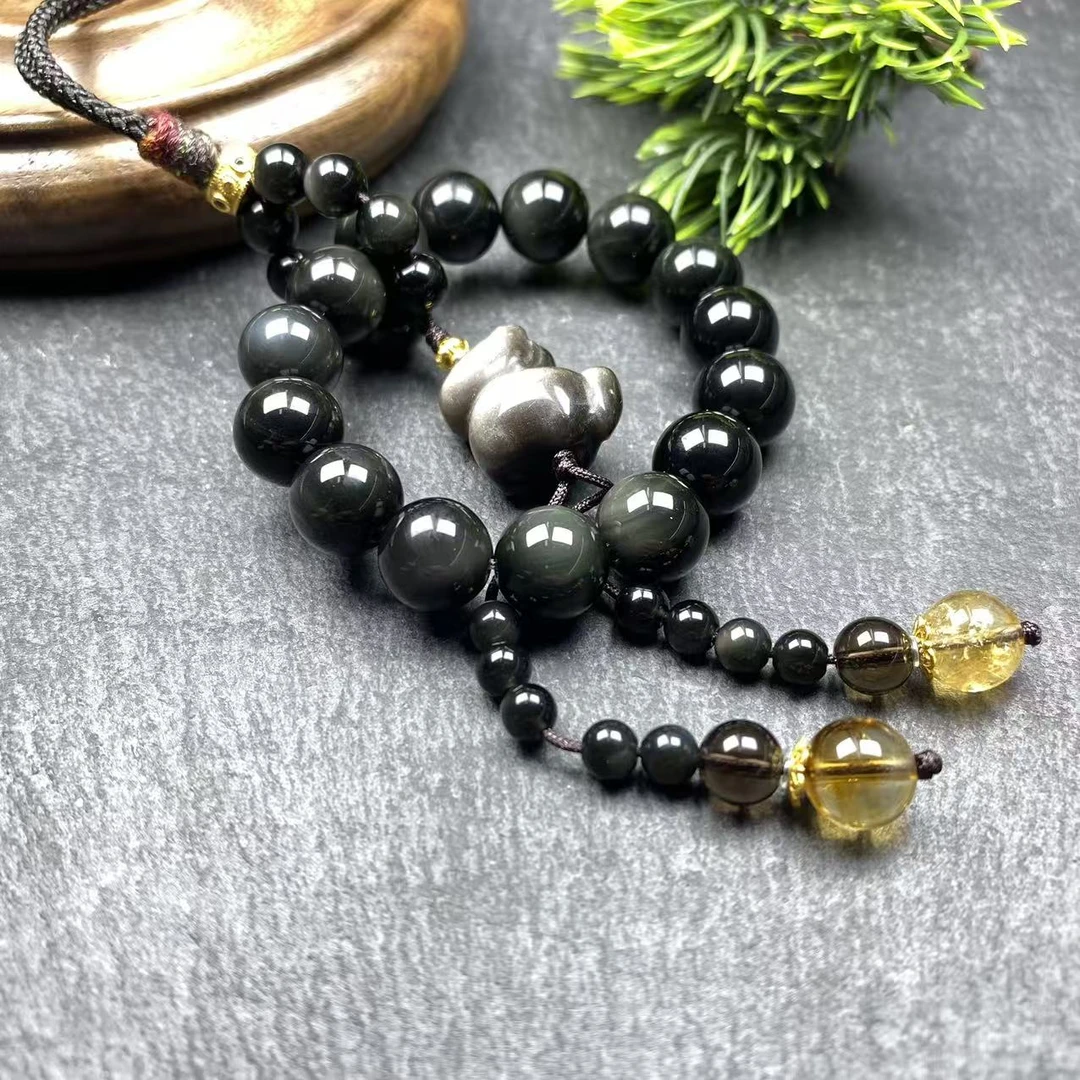 【非遗珍宝】银饰彩曜石挂件 约9mm（多样性发其一）