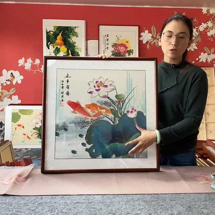 国画手写手绘带框包邮国画作品62✖️62