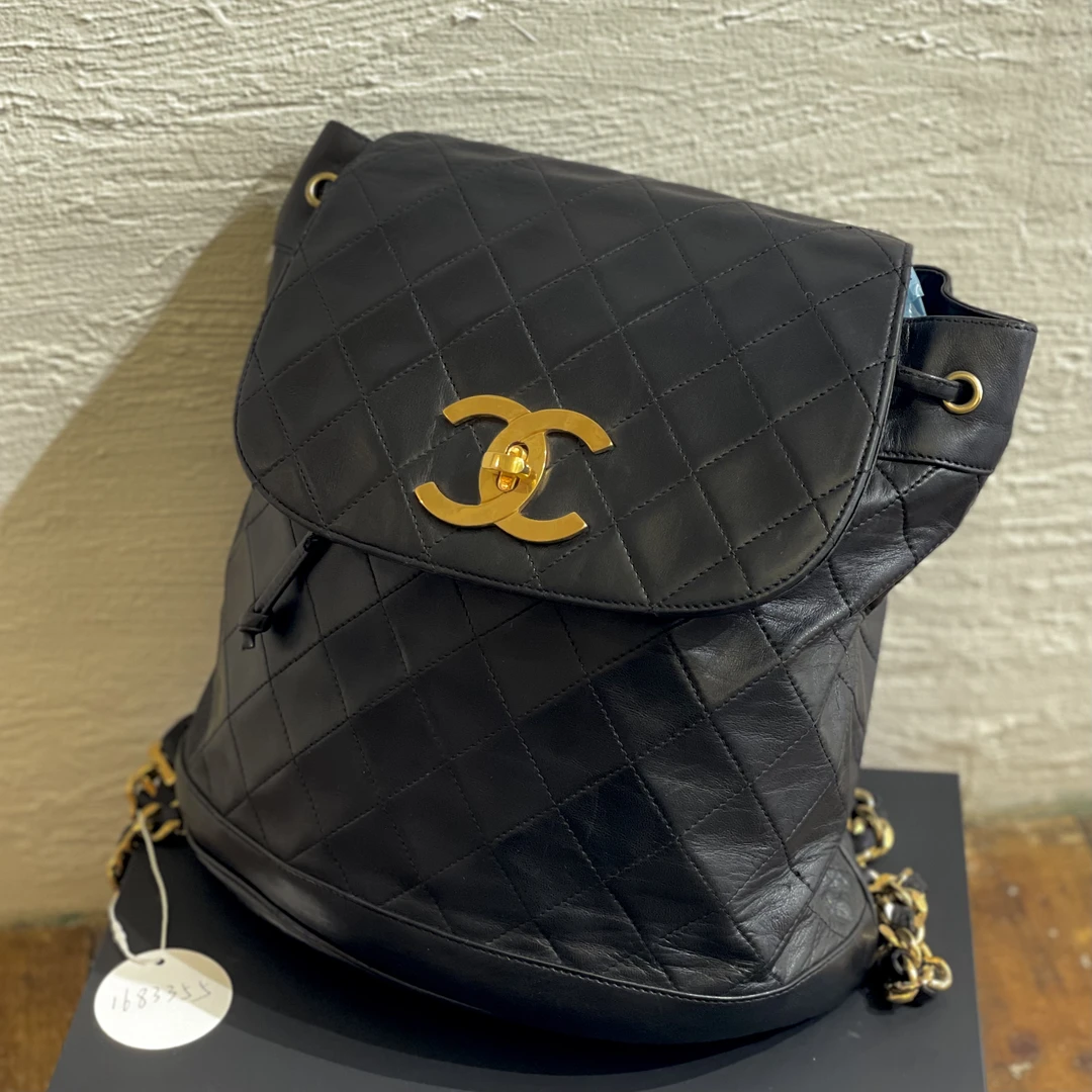 95新 Chanel/香奈儿 夏七中古/黑金中古双肩包 /1683355