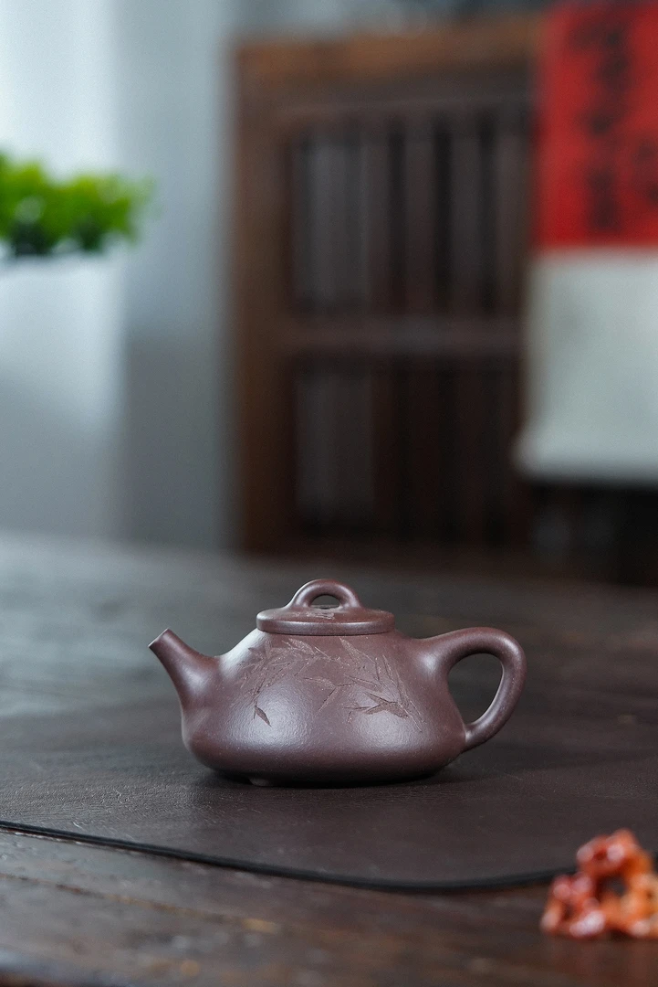 【禅砂居】子冶石瓢壶_190cc_老紫泥_全手工手制_宜兴原矿茶壶茶具