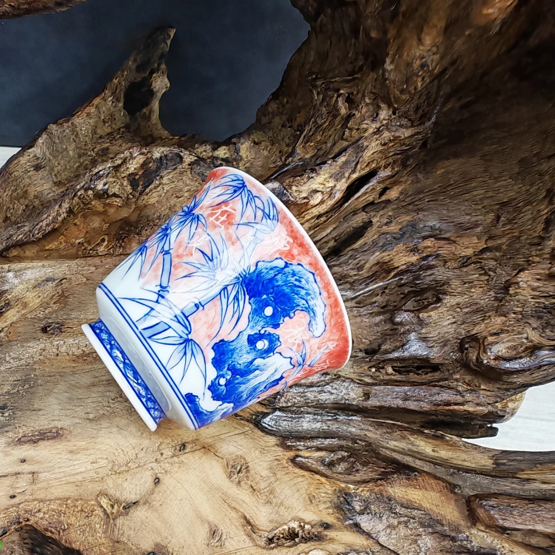 （陶月楼）柴窑红拓仓山翠竹马蹄杯茶杯100CC